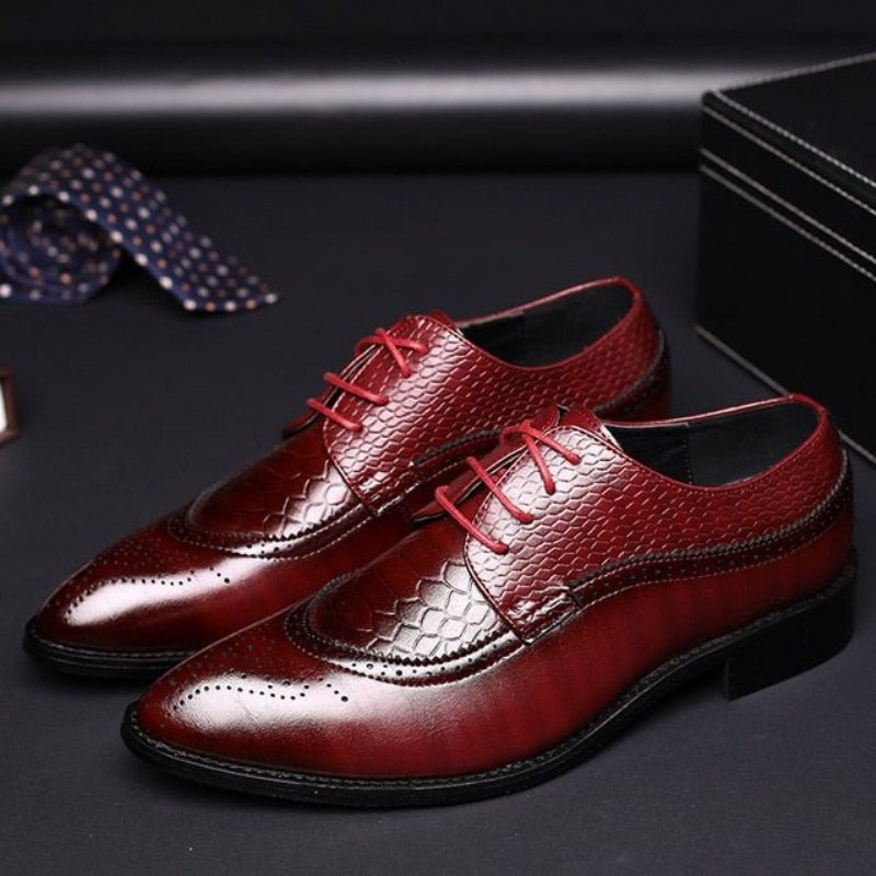 Miesten Juhlakengät Alligator Luxury -nauhalliset Brogue-mekkokengät - Punainen