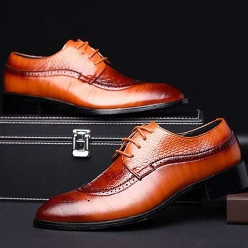 Miesten Juhlakengät Alligator Luxury -nauhalliset Brogue-mekkokengät - Kahvi