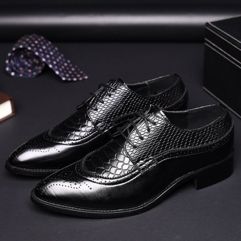 Miesten Juhlakengät Alligator Luxury -nauhalliset Brogue-mekkokengät - Musta