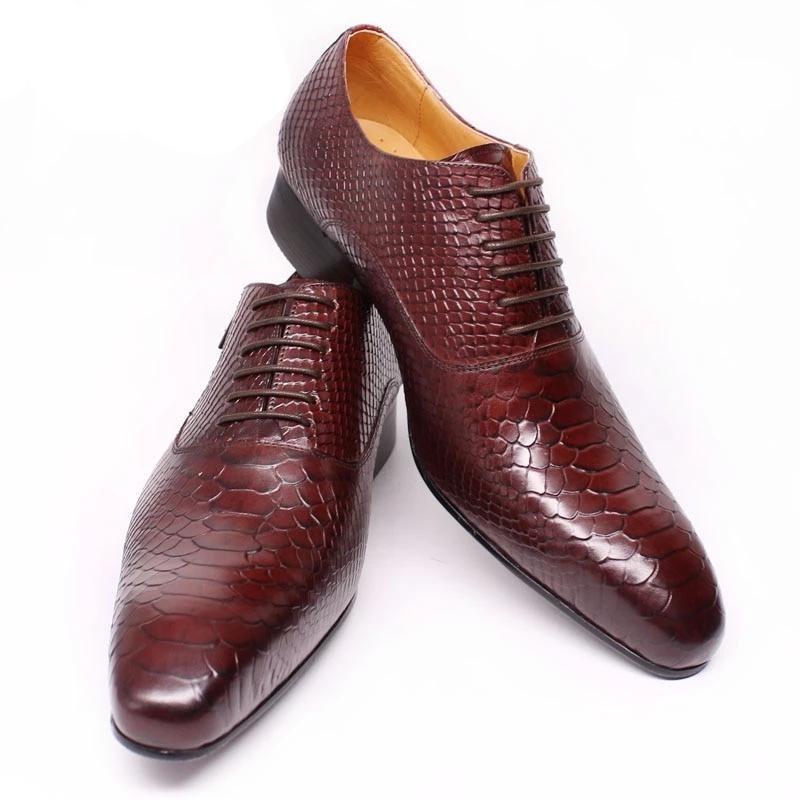 Miesten Juhlakengät Burgundinpunaiset Serpent Lace-up Oxford-mekkokengät - Punainen