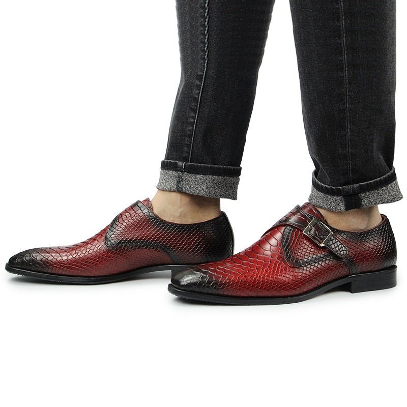 Miesten Juhlakengät Crocodile-kuvioidut Teräväkärkiset Monkstrap-mekkokengät - Punainen