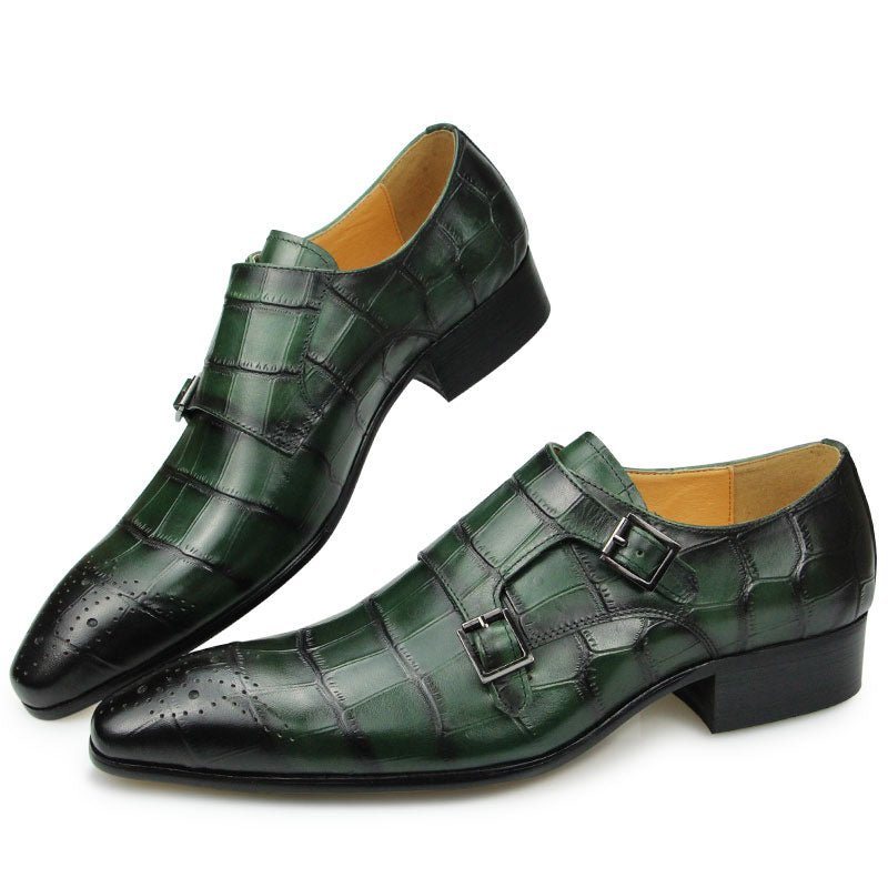 Miesten Juhlakengät Crocoluxe Teräväkärkiset Croc-kuvioidut Monkstrap-mekkokengät - Vihreä