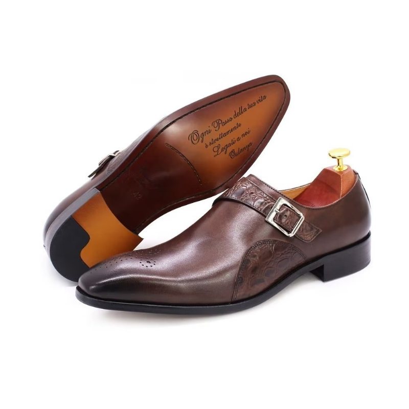 Miesten Juhlakengät Hienot Croc-kohokuvioidut Monkstraps-mekkokengät - Kahvi