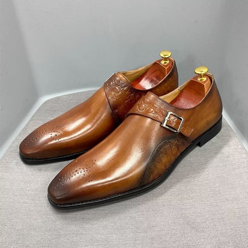 Miesten Juhlakengät Hienot Croc-kohokuvioidut Monkstraps-mekkokengät - Ruskea