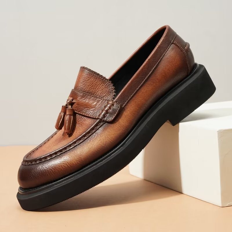 Miesten Juhlakengät Kohokuvioidut Elegance-slip-on Mekkokengät - Kahvi