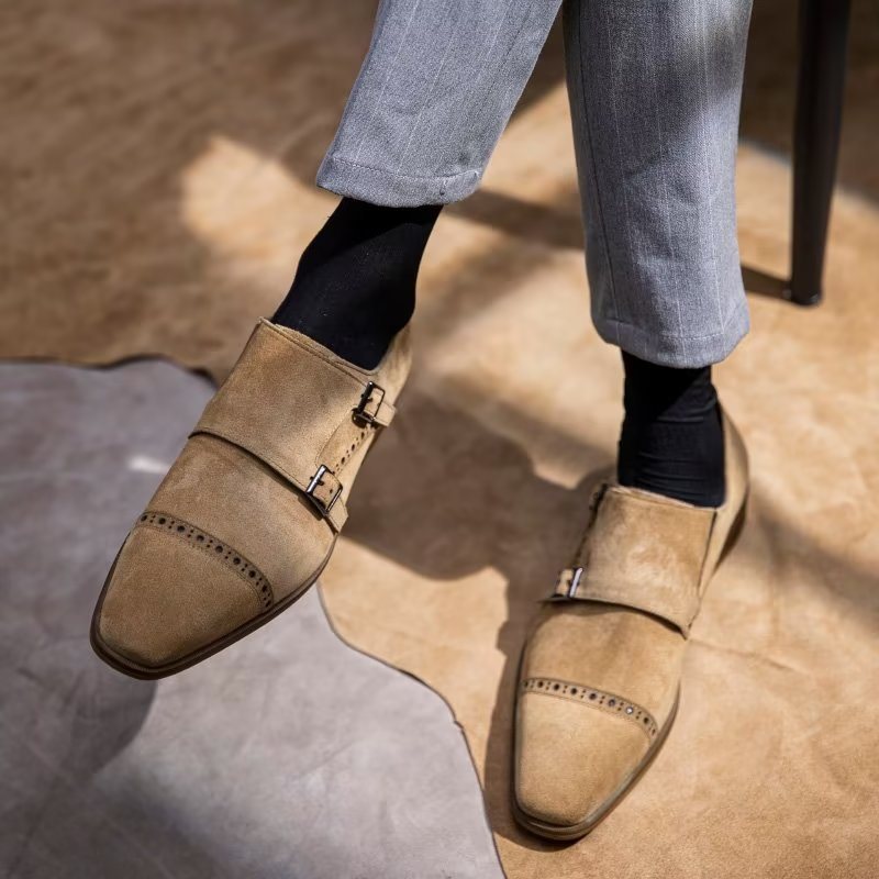 Miesten Juhlakengät Tyylikkäät Soljet Monkstraps-mekkokengät - Beige