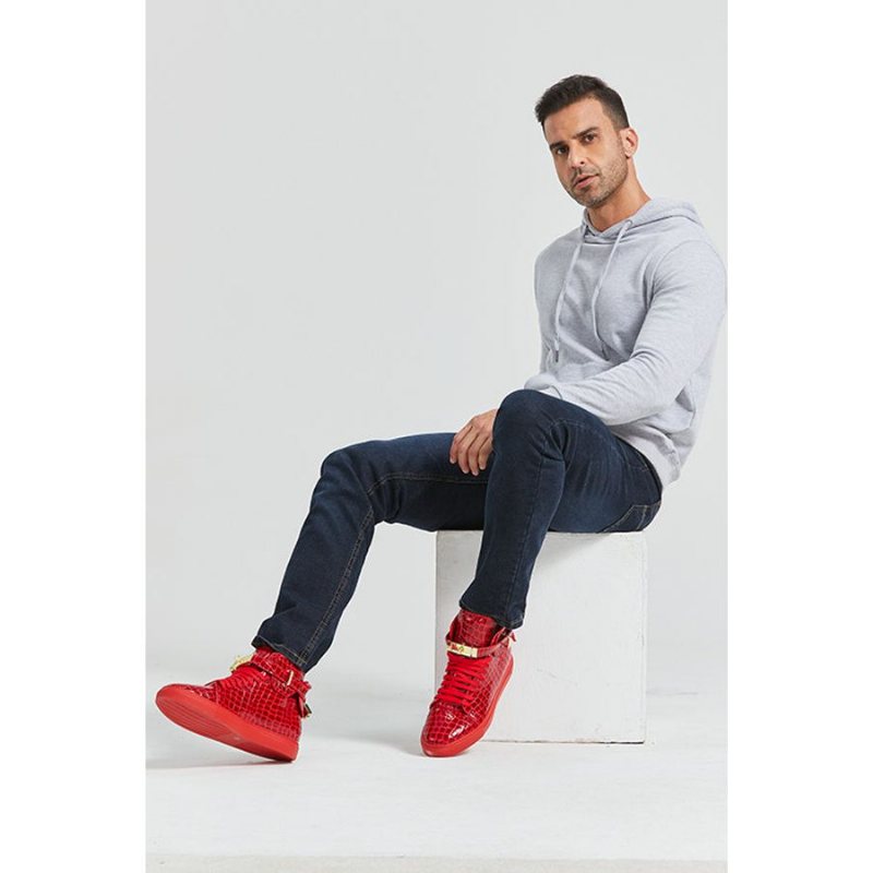 Miesten Lenkkarit Ylelliset Crocemboss High Top Casual Tennarit - Punainen