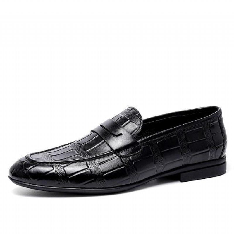 Miesten Loaferit Aitoa Nahkaa Kohokuvioitu Slip-on Elegance - Musta