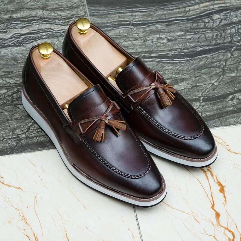 Miesten Loaferit Ylelliset Nahkaiset Elegantit Tupsuhousut - Kahvi