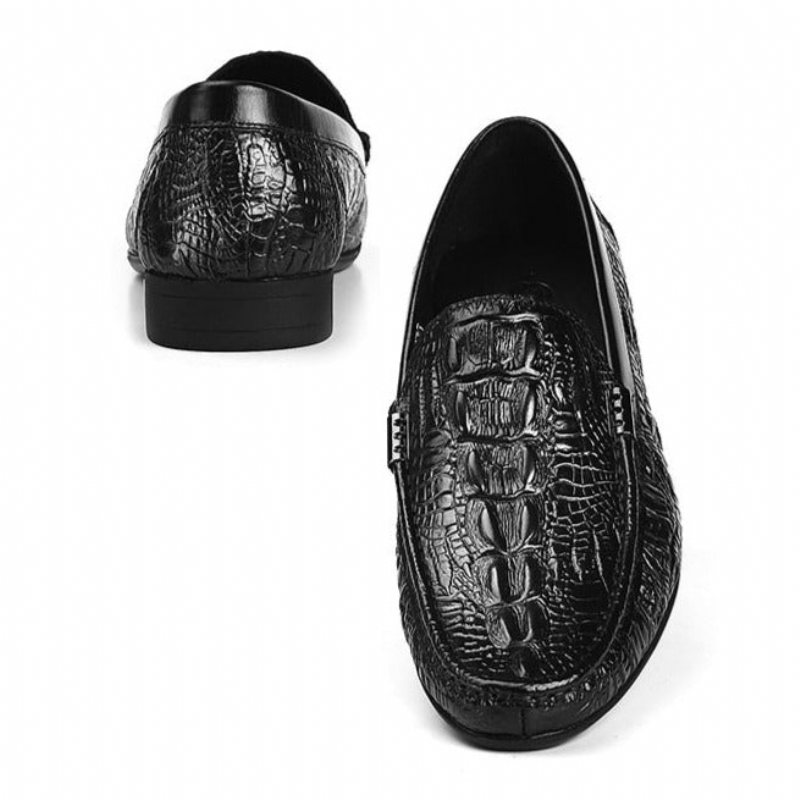 Miesten Loafers Allilux Exotic Leather Slip On Casual - Musta