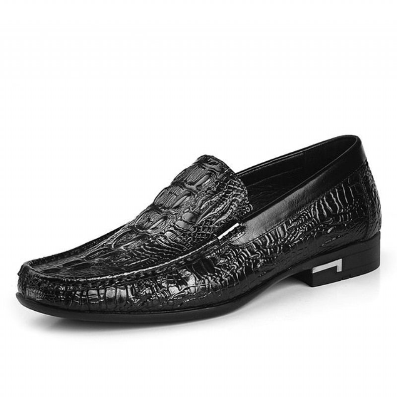 Miesten Loafers Allilux Exotic Leather Slip On Casual - Musta