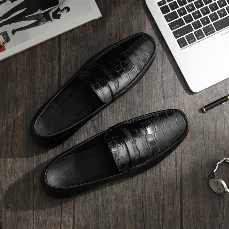 Miesten Loafers Croc Effect - Slip-on Loafer Mekkokengät - Musta