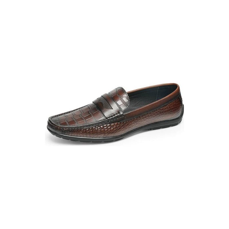 Miesten Loafers Croc Effect - Slip-on Loafer Mekkokengät - Kahvi