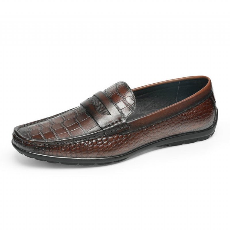 Miesten Loafers Croc Effect - Slip-on Loafer Mekkokengät - Kahvi