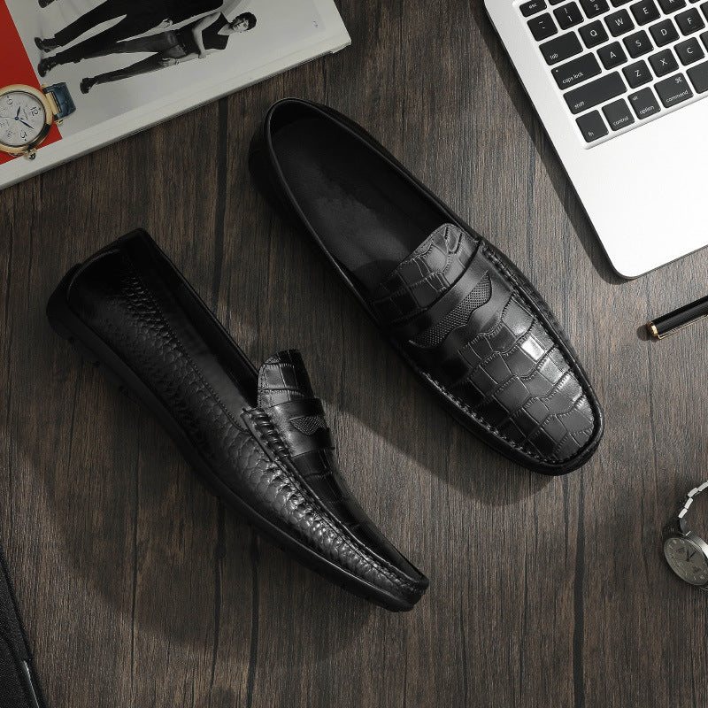 Miesten Loafers Croc Effect - Slip-on Loafer Mekkokengät - Musta