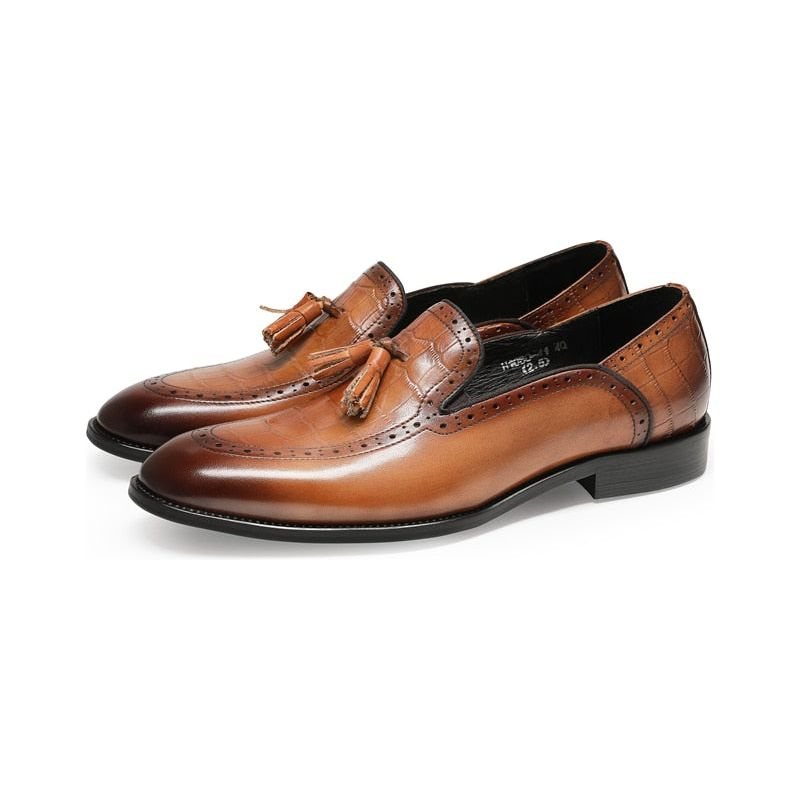 Miesten Loafers Retro Chic Eksoottinen Tupsu Nahka Brogue - Kahvi