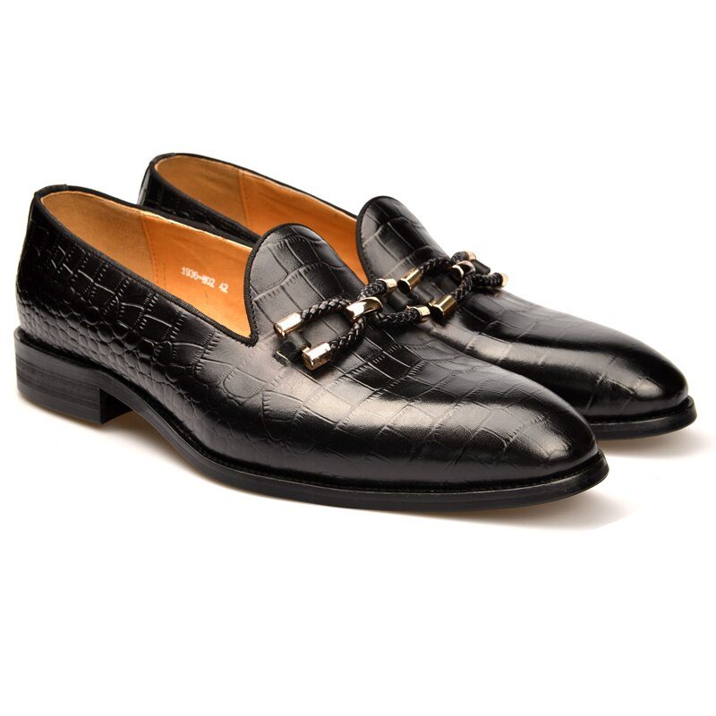 Miesten Loafers Ylellinen Krokotiilinahkainen Lipas Brogue-kenkiin - Musta