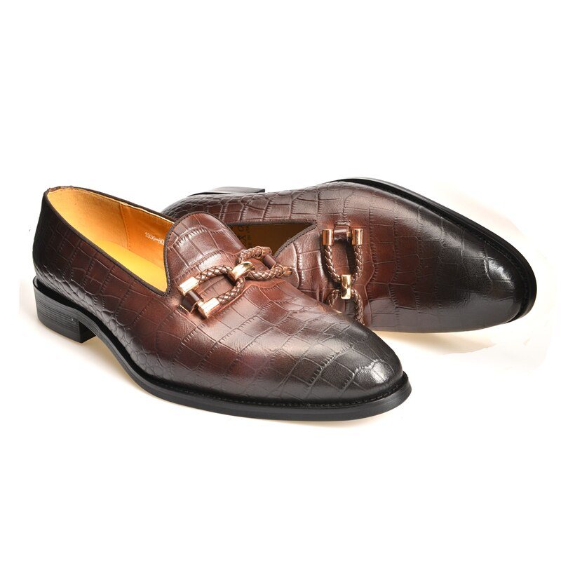 Miesten Loafers Ylellinen Krokotiilinahkainen Lipas Brogue-kenkiin - Kahvi