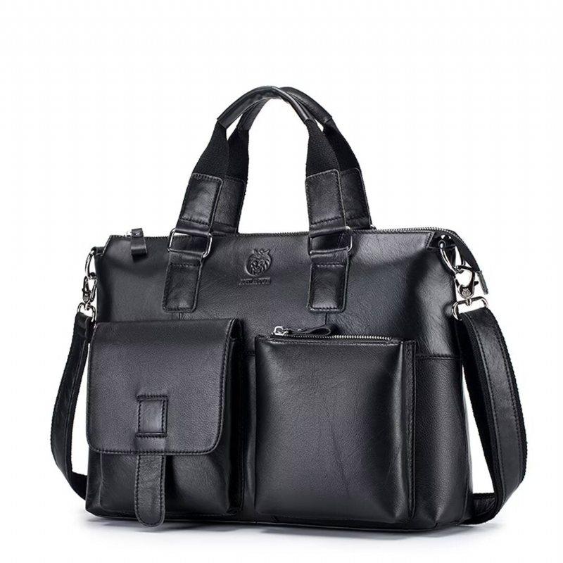 Miesten Olkalaukut Distinguished Square Leather Holdall - Musta