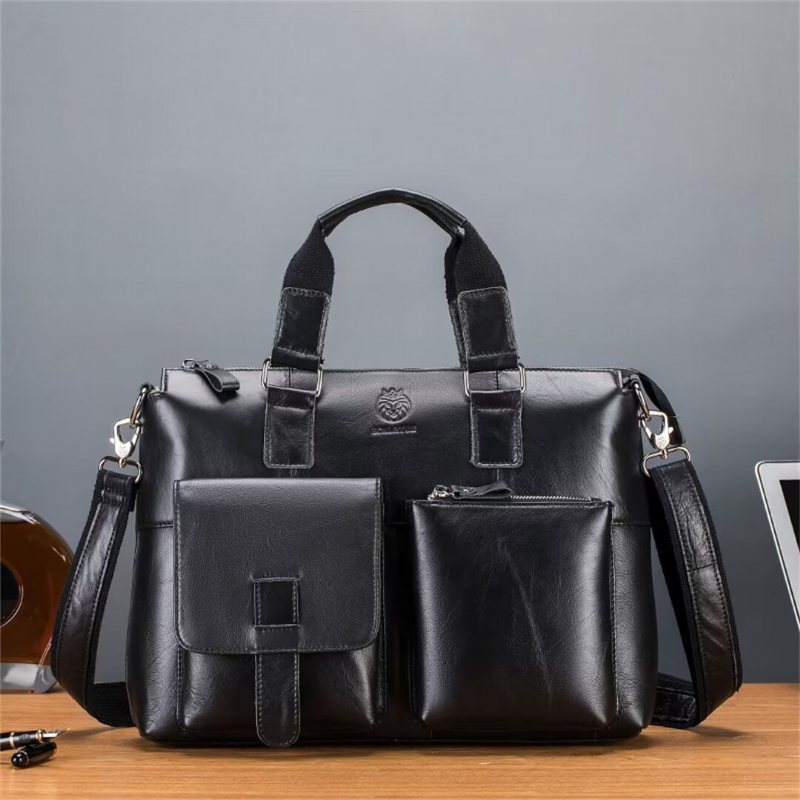 Miesten Olkalaukut Distinguished Square Leather Holdall - Musta