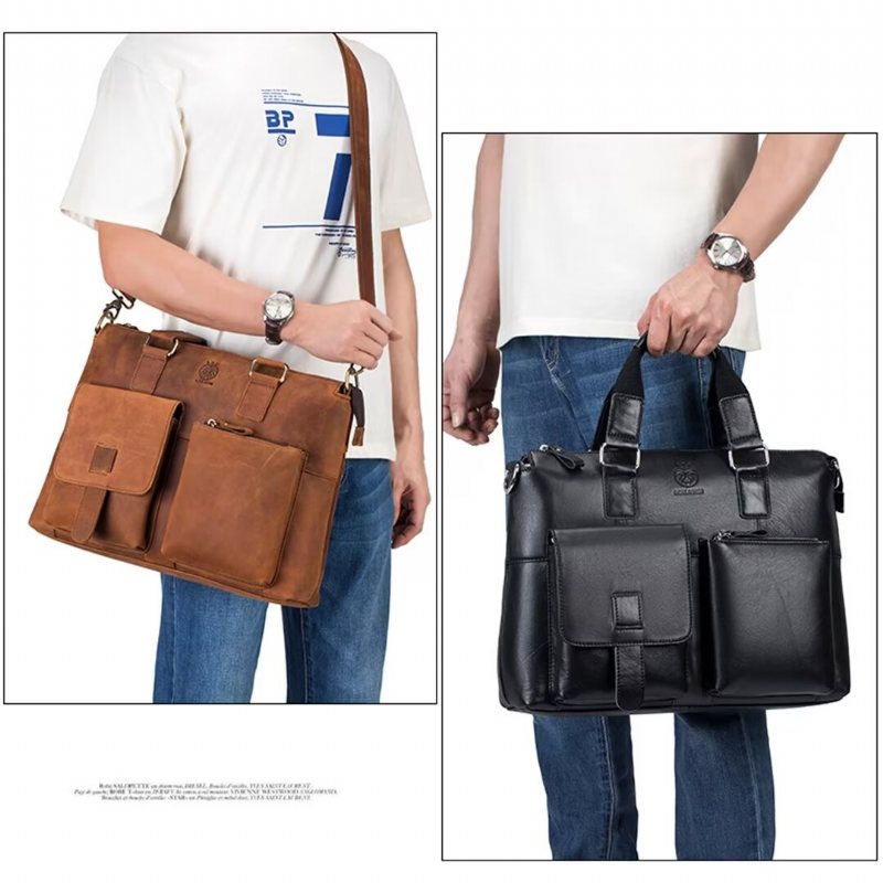 Miesten Olkalaukut Distinguished Square Leather Holdall - Musta