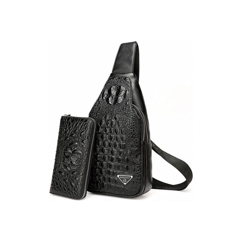 Miesten Olkalaukut Eksoottinen Croc-print Single Strap Sling -reppu - Musta Setti