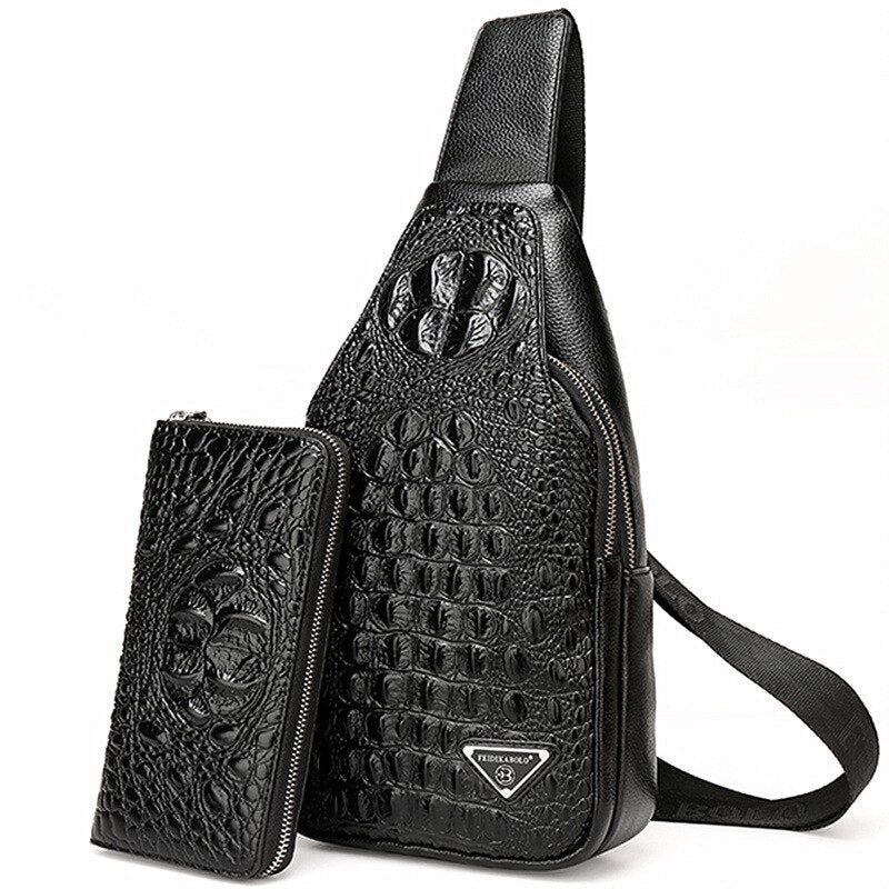 Miesten Olkalaukut Eksoottinen Croc-print Single Strap Sling -reppu - Musta Setti