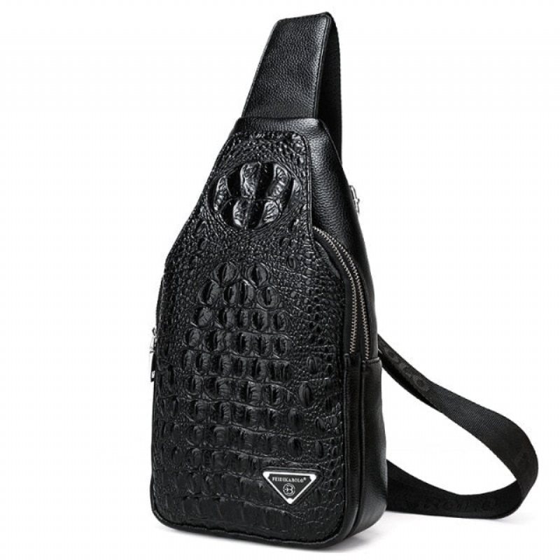 Miesten Olkalaukut Eksoottinen Croc-print Single Strap Sling -reppu - Musta