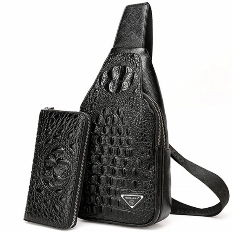 Miesten Olkalaukut Eksoottinen Croc-print Single Strap Sling -reppu - Musta