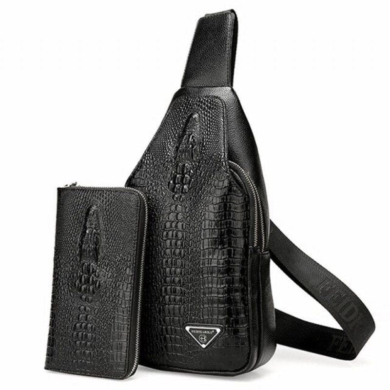 Miesten Olkalaukut Eksoottinen Croc-print Single Strap Sling -reppu - Musta