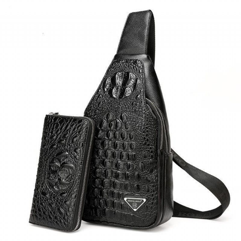 Miesten Olkalaukut Eksoottinen Croc-print Single Strap Sling -reppu - Musta Setti 2