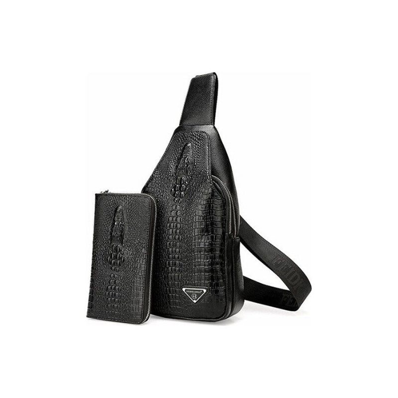 Miesten Olkalaukut Eksoottinen Croc-print Single Strap Sling -reppu - Musta Setti 2