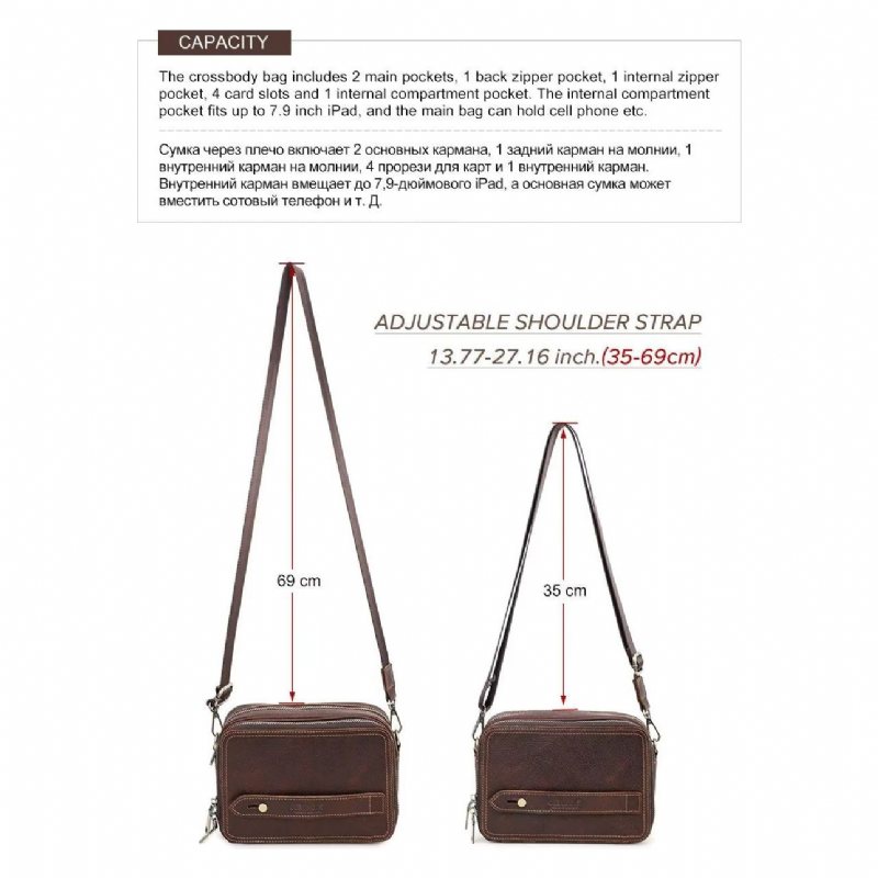 Miesten Olkalaukut Tyylikäs Crazy Horse Leather Classic Crossbody Laukku - Kahvia