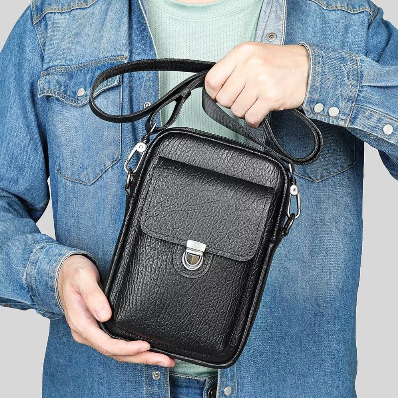 Miesten Olkalaukut Ylellinen Aitoa Nahkaa Läpällinen Vintage Crossbody Laukku - Musta