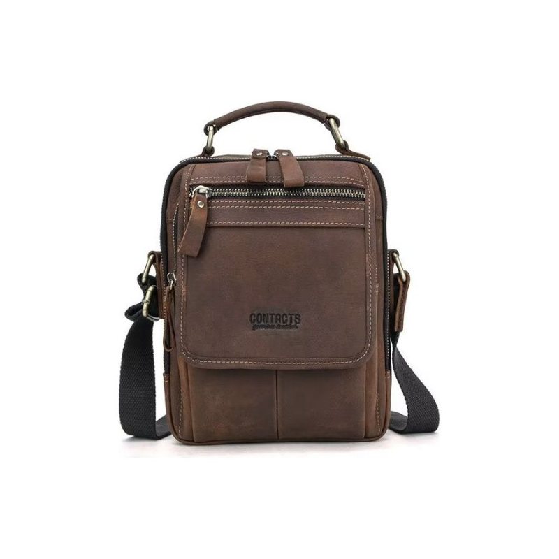 Miesten Olkalaukut Ylellinen Crossbody Messenger Bag Crazy Horse Classic Collection - Kahvia