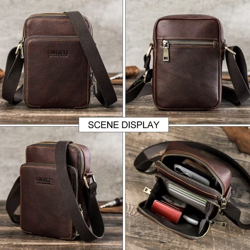 Miesten Olkalaukut Ylellinen Crossbody Messenger Bag Crazy Horse -kokoelma - Kahvia