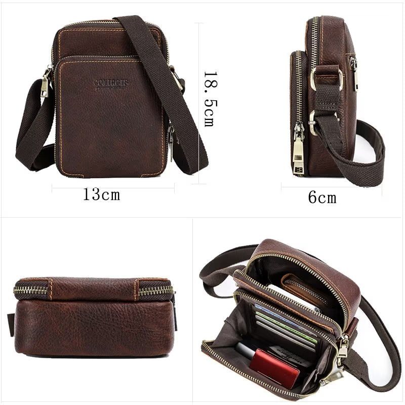 Miesten Olkalaukut Ylellinen Crossbody Messenger Bag Crazy Horse -kokoelma - Kahvia