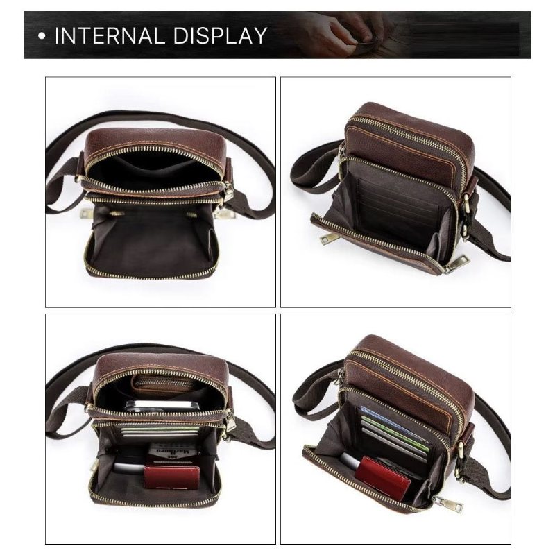 Miesten Olkalaukut Ylellinen Crossbody Messenger Bag Crazy Horse -kokoelma - Kahvia