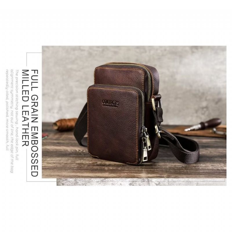 Miesten Olkalaukut Ylellinen Crossbody Messenger Bag Crazy Horse -kokoelma - Kahvia