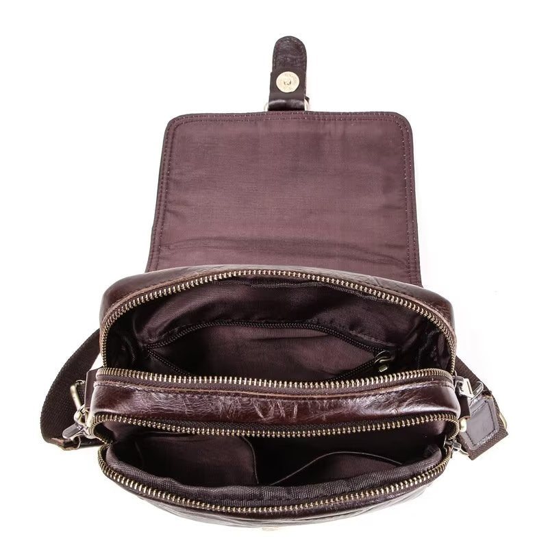 Miesten Olkalaukut Ylellinen Crossbody Messenger Bag Crazy Horse Rugged Collection - Kahvi