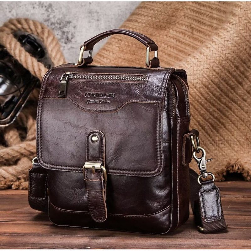 Miesten Olkalaukut Ylellinen Crossbody Messenger Bag Crazy Horse Rugged Collection - Kahvi