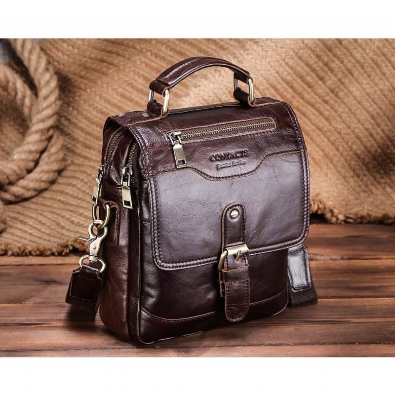 Miesten Olkalaukut Ylellinen Crossbody Messenger Bag Crazy Horse Rugged Collection - Kahvi