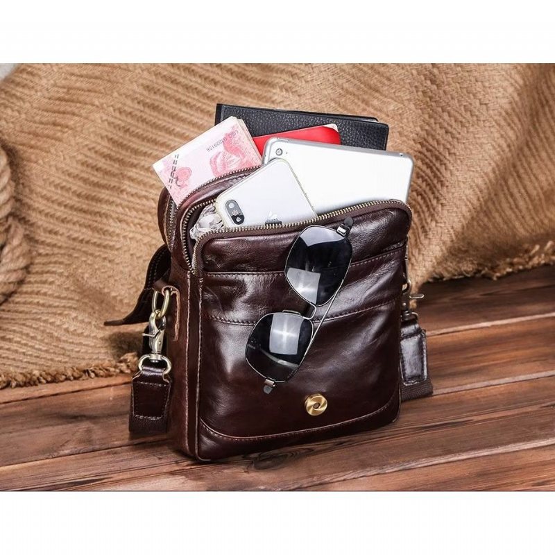 Miesten Olkalaukut Ylellinen Crossbody Messenger Bag Crazy Horse Rugged Collection - Kahvi