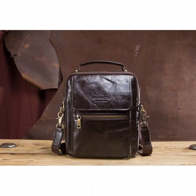 Miesten Olkalaukut Ylellinen Crossbody Messenger Bag Crazy Horse Rugged Collection - Kahvi