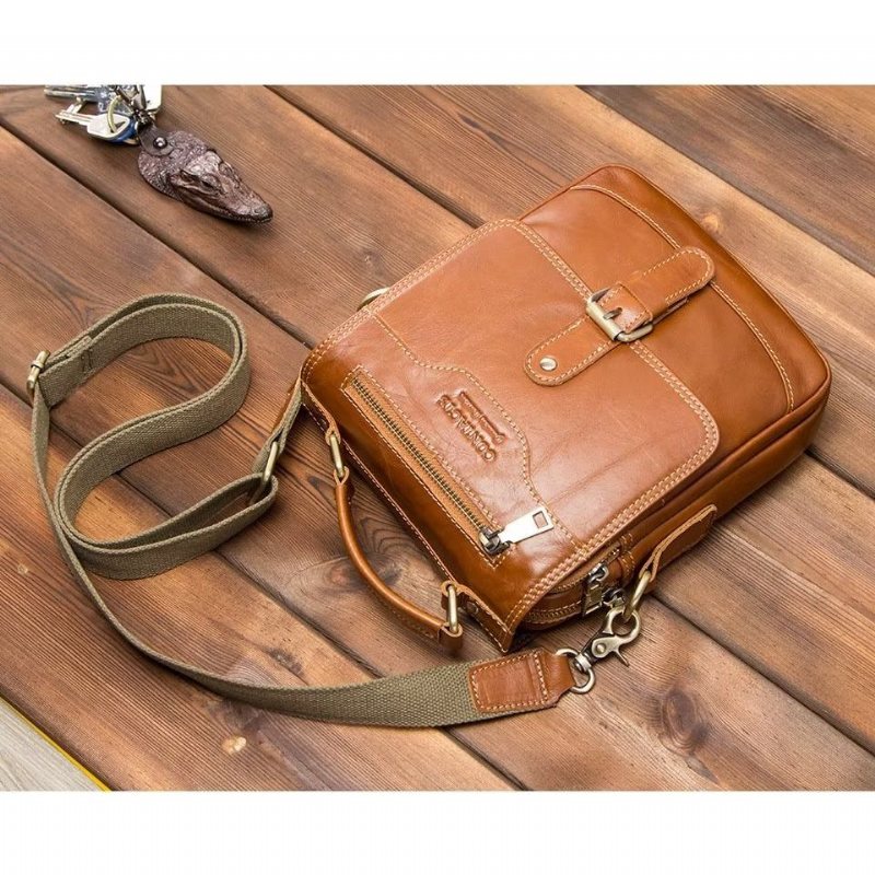 Miesten Olkalaukut Ylellinen Crossbody Messenger Bag Crazy Horse Rugged Collection - Ruskea