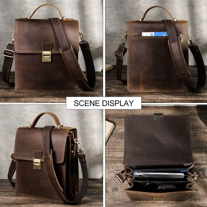 Miesten Olkalaukut Ylellinen Crossbody Messenger Bag Crazy Horse Vintage Collection - Kahvia