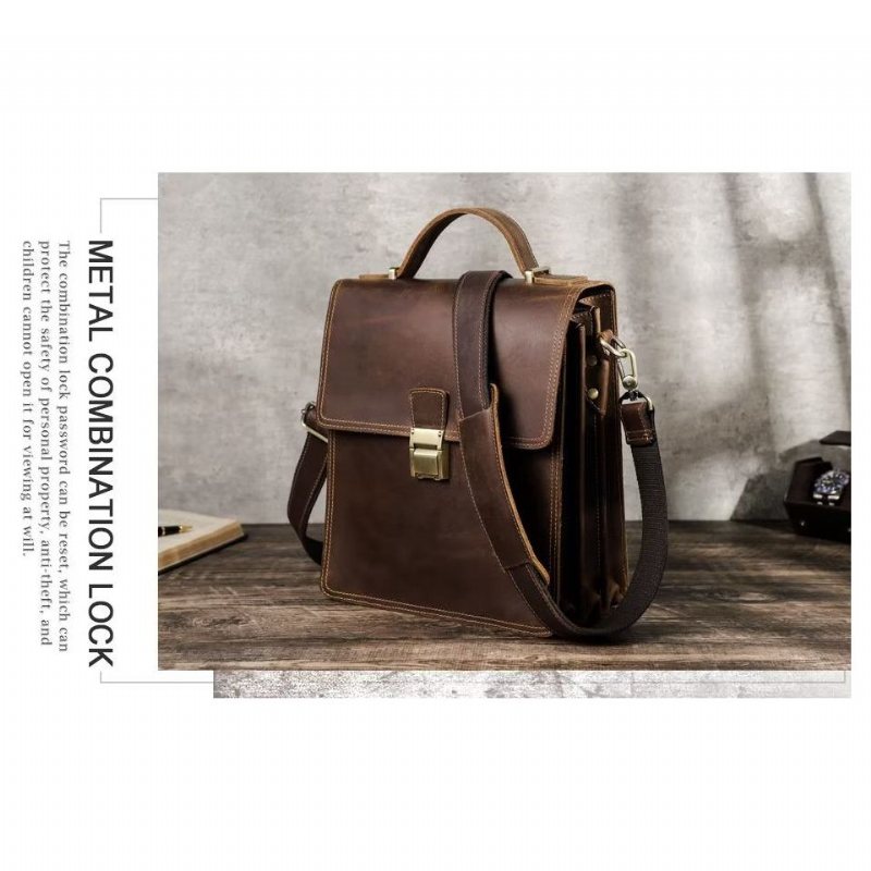 Miesten Olkalaukut Ylellinen Crossbody Messenger Bag Crazy Horse Vintage Collection - Kahvia