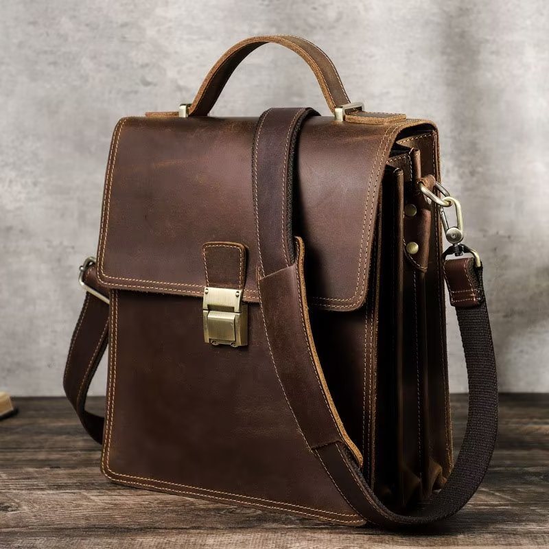 Miesten Olkalaukut Ylellinen Crossbody Messenger Bag Crazy Horse Vintage Collection - Kahvia