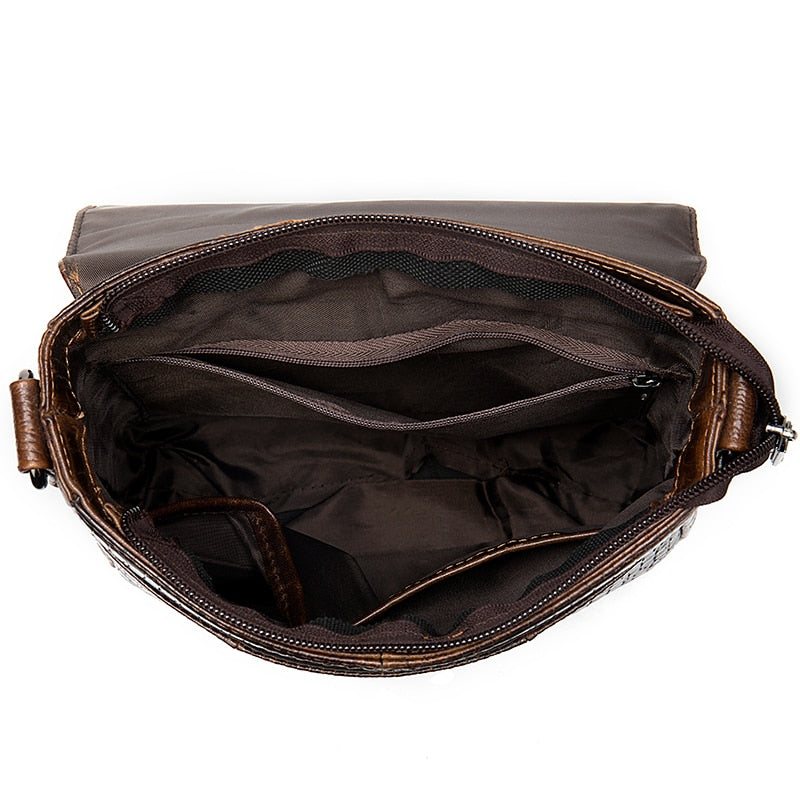 Miesten Olkalaukut Ylellinen Krokotiilinahkainen Läppä Vetoketju Crossbody Messenger Bag - Kahvi