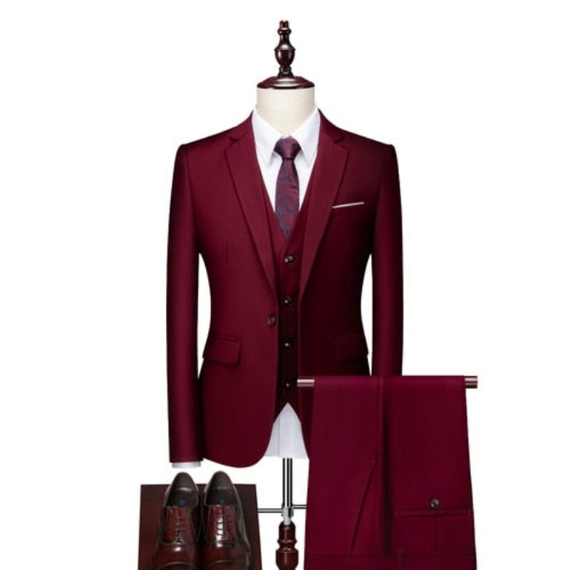 Miesten Puvut Acetate Blazer Pants -pukusarja - Burgundy